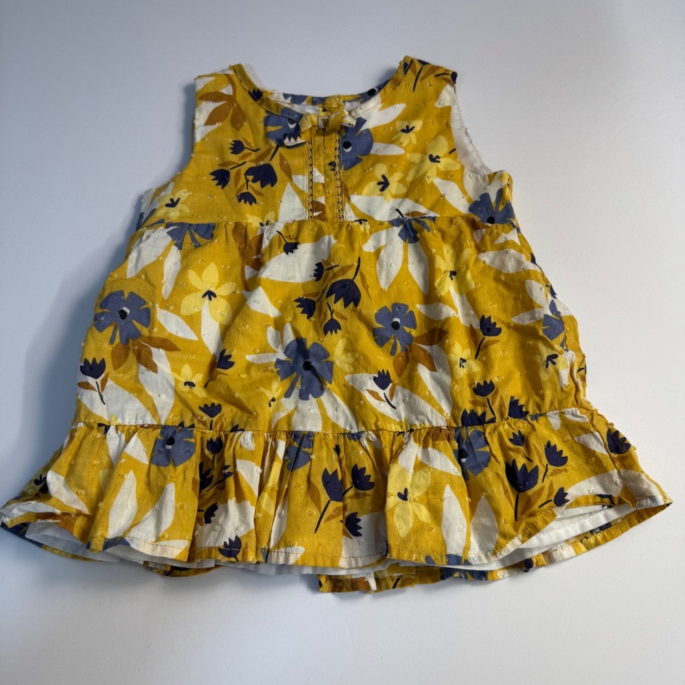 Tommy‎ Bahama Kids Yellow Floral Swiss Dot Ruffle Dress 24M Sleeveless